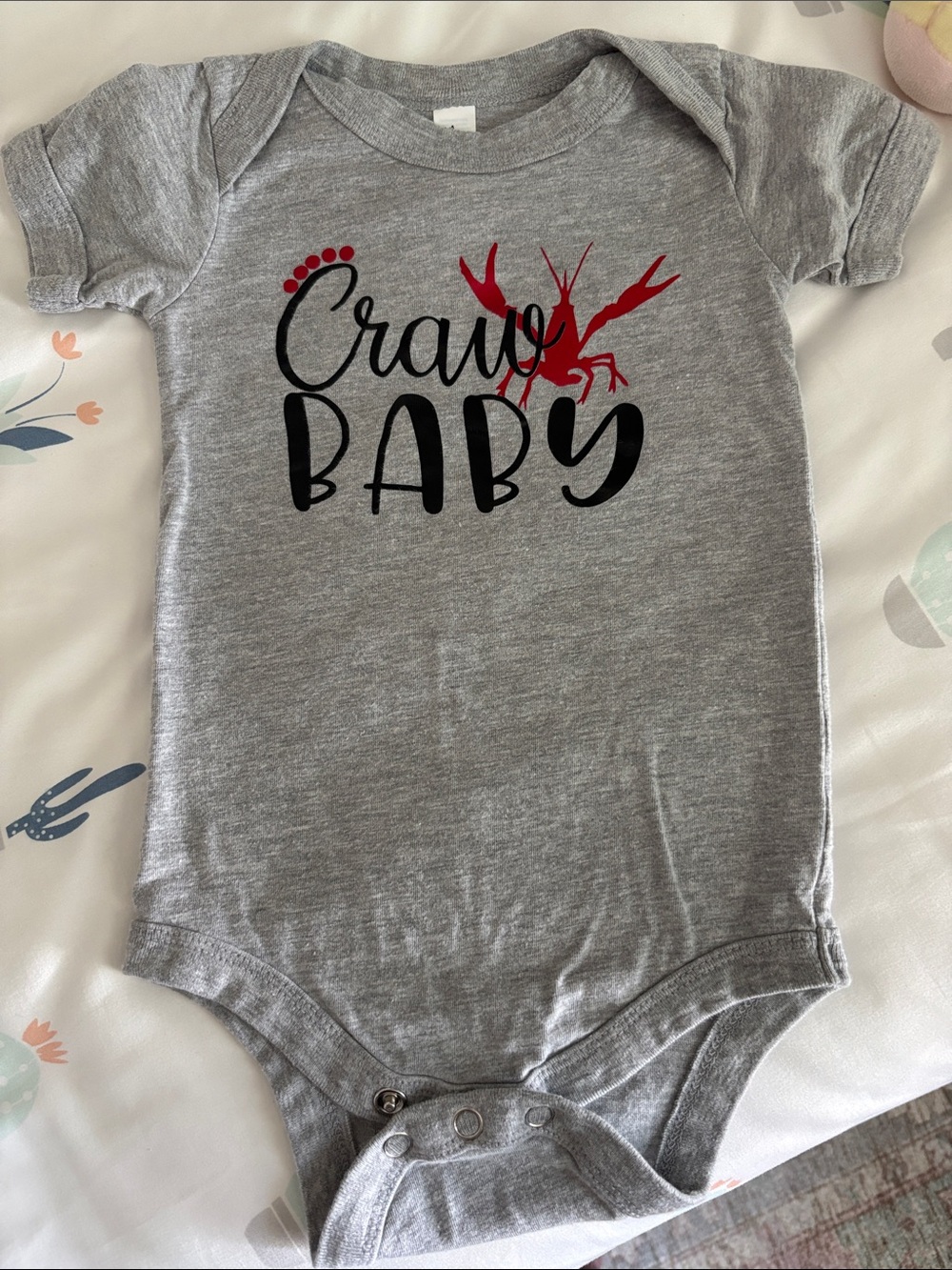 Baby One-Piece Bodysuit - Gray "Craw Baby" Graphic
